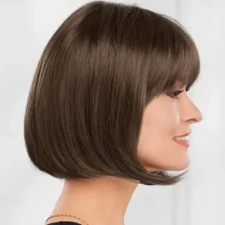 Chin-Length Bob Wig with Natural Looking Crown and Flirty Bangs/Multi-tonal Shades of Blonde Silver Brown and Red