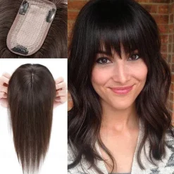 Choices 120% Density Silk Base Top Hairpiece 100% Human Hair Extensions Clip In On Hair Topper For Women Hand-made Top Hair Piece Middle Part With Thinning Hair Loss Hair #4 Medium Brown 6'' 27g