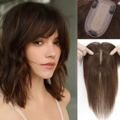 Choices 120% Density Silk Base Top Hairpiece 100% Human Hair Extensions Clip In On Hair Topper For Women Hand-made Top Hair Piece Middle Part With Thinning Hair Loss Hair #4 Medium Brown 6'' 27g