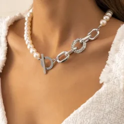 Choker Necklace Imitation Pearl Rhinestones Women's Elegant Vintage Beads Wedding Circle Necklace For Wedding Party