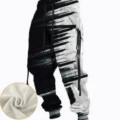 Christmas Brushstrokes Mens Graphic Pants | Casual Sports Outdoor Black Cotton | Graffiti | Sweatpants Joggers Trousers Drawstring Side Pockets Elastic Waist Prints Comfort Breathable Daily Blend