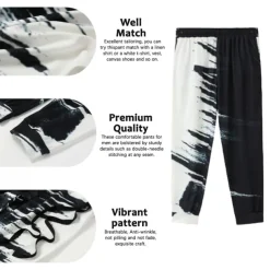 Christmas Brushstrokes Mens Graphic Pants | Casual Sports Outdoor Black Cotton | Graffiti | Sweatpants Joggers Trousers Drawstring Side Pockets Elastic Waist Prints Comfort Breathable Daily Blend
