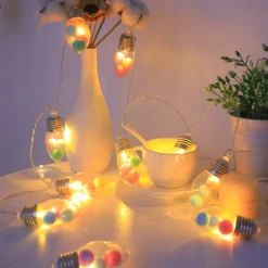 Christmas Bulb Fairy String Lights Christmas Tree Snowflake Rose Fairy Lights 1.5m 10LEDs Battery Powered Home Indoor Outdoor Decor New Year Party Xmas Tree Decoration Garland Lights