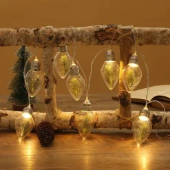 Christmas Bulb Fairy String Lights Christmas Tree Snowflake Rose Fairy Lights 1.5m 10LEDs Battery Powered Home Indoor Outdoor Decor New Year Party Xmas Tree Decoration Garland Lights