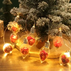 Christmas Bulb Fairy String Lights Christmas Tree Snowflake Rose Fairy Lights 1.5m 10LEDs Battery Powered Home Indoor Outdoor Decor New Year Party Xmas Tree Decoration Garland Lights
