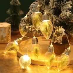 Christmas Bulb Fairy String Lights Christmas Tree Snowflake Rose Fairy Lights 1.5m 10LEDs Battery Powered Home Indoor Outdoor Decor New Year Party Xmas Tree Decoration Garland Lights