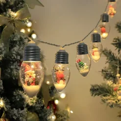 Christmas Bulb Fairy String Lights Christmas Tree Snowflake Rose Fairy Lights 1.5m 10LEDs Battery Powered Home Indoor Outdoor Decor New Year Party Xmas Tree Decoration Garland Lights