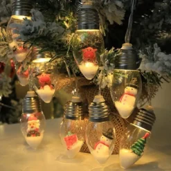 Christmas Bulb Fairy String Lights Christmas Tree Snowflake Rose Fairy Lights 1.5m 10LEDs Battery Powered Home Indoor Outdoor Decor New Year Party Xmas Tree Decoration Garland Lights