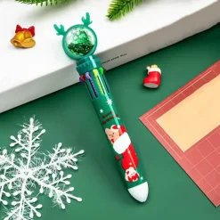 Christmas 10-Colors Retractable Ballpoint Pen Push Type Color Rollerball Pen For School Office Stationery Supplies Marker Gift For Kids