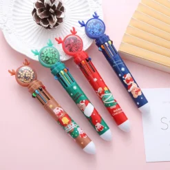 Christmas 10-Colors Retractable Ballpoint Pen Push Type Color Rollerball Pen For School Office Stationery Supplies Marker Gift For Kids