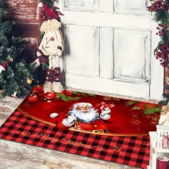 Christmas Floor Mat Doorway Floor Mat Santa Claus Snowman Porch Balcony Non-slip Absorbent Carpet Holiday Decoration Printed Foot Mat Holiday Decoration