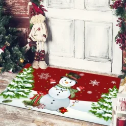 Christmas Floor Mat Doorway Floor Mat Santa Claus Snowman Porch Balcony Non-slip Absorbent Carpet Holiday Decoration Printed Foot Mat Holiday Decoration
