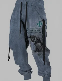 Christmas Knights Of Malta Mens Graphic Pants Sweatpants Joggers Trousers Drawstring Elastic Waist 3D Print Lion Prints Cross Comfort Sports Outdoor Casual Daily Cotton Blend Grey