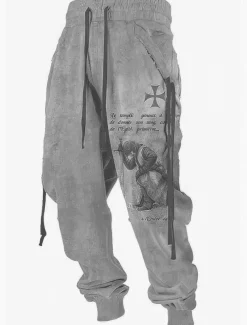 Christmas Knights Of Malta Mens Graphic Pants Sweatpants Joggers Trousers Drawstring Elastic Waist 3D Print Lion Prints Cross Comfort Sports Outdoor Casual Daily Cotton Blend Grey