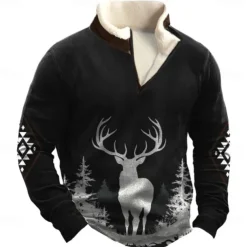 Christmas Men's Deer Sweatshirt Quarter Zip Sweatshirt Long Sleeve Sweatshirt Stand Collar Quarter Zip Casual 3D Print Vacation Going out Streetwear Half Zip Fall Winter