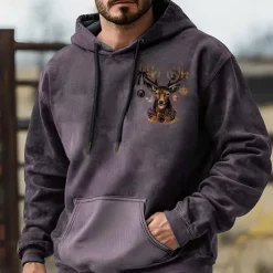 Christmas Men's Elk Hoodie Hoodies Sweatshirt Fashion Cowboy Long Sleeve Hooded Blue Purple Pocket 3D Print Fall Winter Designer