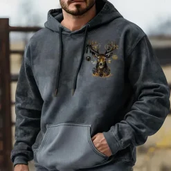 Christmas Men's Elk Hoodie Hoodies Sweatshirt Fashion Cowboy Long Sleeve Hooded Blue Purple Pocket 3D Print Fall Winter Designer