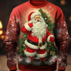 Christmas Men's Graphic Santa Claus T shirt Long Sleeve T shirt 3D Print Crew Neck Shirt Fashion Designer Casual Sports Outdoor Holiday Going out Light Green Red Dark Green Spring & Fall Clothing
