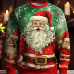 Christmas Men's Graphic Santa Claus T shirt Long Sleeve T shirt 3D Print Crew Neck Shirt Fashion Designer Casual Sports Outdoor Holiday Going out Light Green Red Dark Green Spring & Fall Clothing