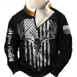 Christmas Men's Letter American Flag Deer Sweatshirt Quarter Zip Sweatshirt Long Sleeve Sweatshirt Stand Collar Quarter Zip Casual Vintage Retro 3D Print Vacation Going out Streetwear Half Zip Fall