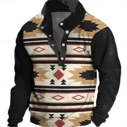 Christmas Men's Plaid Ethnic Sweatshirt Sweatshirt Long Sleeve Sweatshirt Stand Collar Daily Basic Ethnic Print Vacation Holiday Buttons Spring Fall Winter