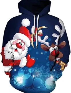 Christmas Men's Santa Claus 3D Hoodies Unisex Pullover Wine Red Custom Print Black White Red Hooded Santa Claus Graphic Prints Print Daily Sports 3D Print Designer Casual Big and Tall Spring & Fall