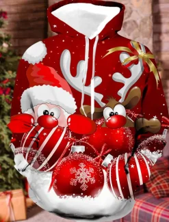 Christmas Men's Santa Claus 3D Hoodies Unisex Pullover Wine Red Custom Print Black White Red Hooded Santa Claus Graphic Prints Print Daily Sports 3D Print Designer Casual Big and Tall Spring & Fall