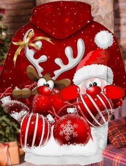 Christmas Men's Santa Claus 3D Hoodies Unisex Pullover Wine Red Custom Print Black White Red Hooded Santa Claus Graphic Prints Print Daily Sports 3D Print Designer Casual Big and Tall Spring & Fall