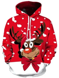 Christmas Men's Santa Claus 3D Hoodies Unisex Pullover Wine Red Custom Print Black White Red Hooded Santa Claus Graphic Prints Print Daily Sports 3D Print Designer Casual Big and Tall Spring & Fall