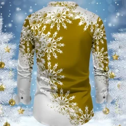 Christmas Men's Snowflake Satin Shirt Dress Shirt Button Up Shirt Long Sleeve Casual Vacation Party Evening Wear Dailywear Summer Spring Fall Collared Shirts 3D Print Yellow Red Blue Purple Green
