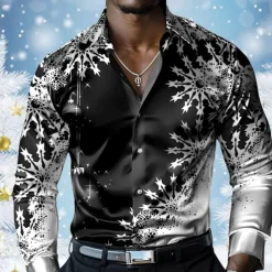Christmas Men's Snowflake Satin Shirt Dress Shirt Button Up Shirt Long Sleeve Casual Vacation Party Evening Wear Dailywear Summer Spring Fall Collared Shirts 3D Print Yellow Red Blue Purple Green