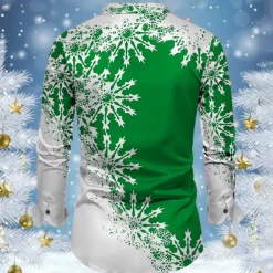 Christmas Men's Snowflake Satin Shirt Dress Shirt Button Up Shirt Long Sleeve Casual Vacation Party Evening Wear Dailywear Summer Spring Fall Collared Shirts 3D Print Yellow Red Blue Purple Green