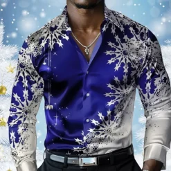 Christmas Men's Snowflake Satin Shirt Dress Shirt Button Up Shirt Long Sleeve Casual Vacation Party Evening Wear Dailywear Summer Spring Fall Collared Shirts 3D Print Yellow Red Blue Purple Green