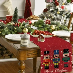Christmas Snowman Merry Table Runner, Seasonal Winter Holiday Kitchen Dining Table Decoration for Indoor Outdoor Home Party Decor Decoration