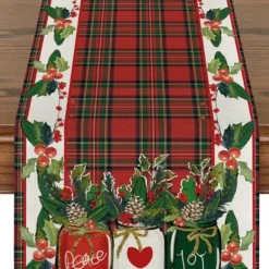 Christmas Snowman Merry Table Runner, Seasonal Winter Holiday Kitchen Dining Table Decoration for Indoor Outdoor Home Party Decor Decoration