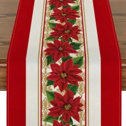 Christmas Snowman Merry Table Runner, Seasonal Winter Holiday Kitchen Dining Table Decoration for Indoor Outdoor Home Party Decor Decoration