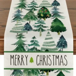 Christmas Snowman Merry Table Runner, Seasonal Winter Holiday Kitchen Dining Table Decoration for Indoor Outdoor Home Party Decor Decoration