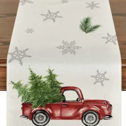 Christmas Snowman Merry Table Runner, Seasonal Winter Holiday Kitchen Dining Table Decoration for Indoor Outdoor Home Party Decor Decoration