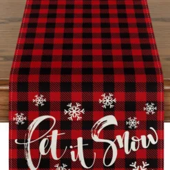 Christmas Snowman Merry Table Runner, Seasonal Winter Holiday Kitchen Dining Table Decoration for Indoor Outdoor Home Party Decor Decoration