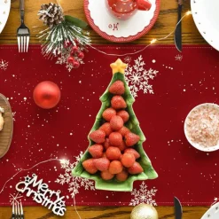 Christmas Snowman Merry Table Runner, Seasonal Winter Holiday Kitchen Dining Table Decoration for Indoor Outdoor Home Party Decor Decoration