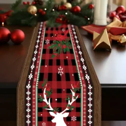 Christmas Table Runner Festive Holiday Table Decor Adds Seasonal Charm to Your Dining or Coffee Table Perfect for Christmas Gatherings and Winter Celebrations