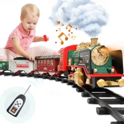 Christmas Train Set - Rechargeable Battery and Remote - Around The Christmas Tree with Water Steam Music & Lights - Electric Train Toy Gift Toys for Age 3 4 5 6 7 8 Kids Toddlers for Christmas Gifts