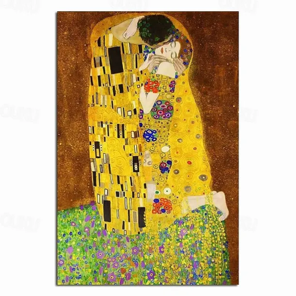Christmas World Famous Painting Series 100% Hand Painted Gustav Klimt's kiss Abstract Oil Painting on Canvas Wall Pictures For Living Room Home Decor Gift