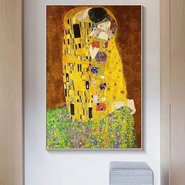 Christmas World Famous Painting Series 100% Hand Painted Gustav Klimt's kiss Abstract Oil Painting on Canvas Wall Pictures For Living Room Home Decor Gift