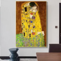 Christmas World Famous Painting Series 100% Hand Painted Gustav Klimt's kiss Abstract Oil Painting on Canvas Wall Pictures For Living Room Home Decor Gift