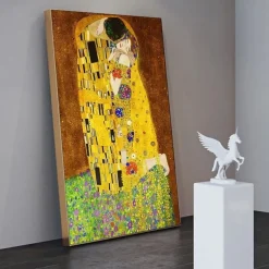 Christmas World Famous Painting Series 100% Hand Painted Gustav Klimt's kiss Abstract Oil Painting on Canvas Wall Pictures For Living Room Home Decor Gift