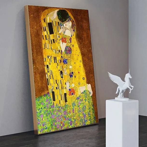 Christmas World Famous Painting Series 100% Hand Painted Gustav Klimt's kiss Abstract Oil Painting on Canvas Wall Pictures For Living Room Home Decor Gift