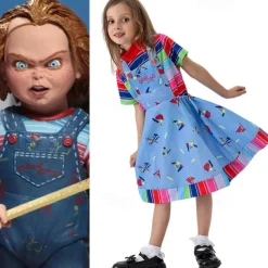 Chucky Scary Doll Outfits 2 PCS Halloween Group Family Costumes Boys Girls' Movie Cosplay Costume Halloween Carnival Children's Day