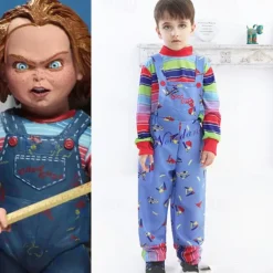 Chucky Scary Doll Outfits 2 PCS Halloween Group Family Costumes Boys Girls' Movie Cosplay Costume Halloween Carnival Children's Day