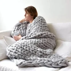 Chunky Knit Throw Blanket Super Thick Wool Handwoven Blanket Sofa Blanket Cover Blanket Knitting Thick Thread Blanket